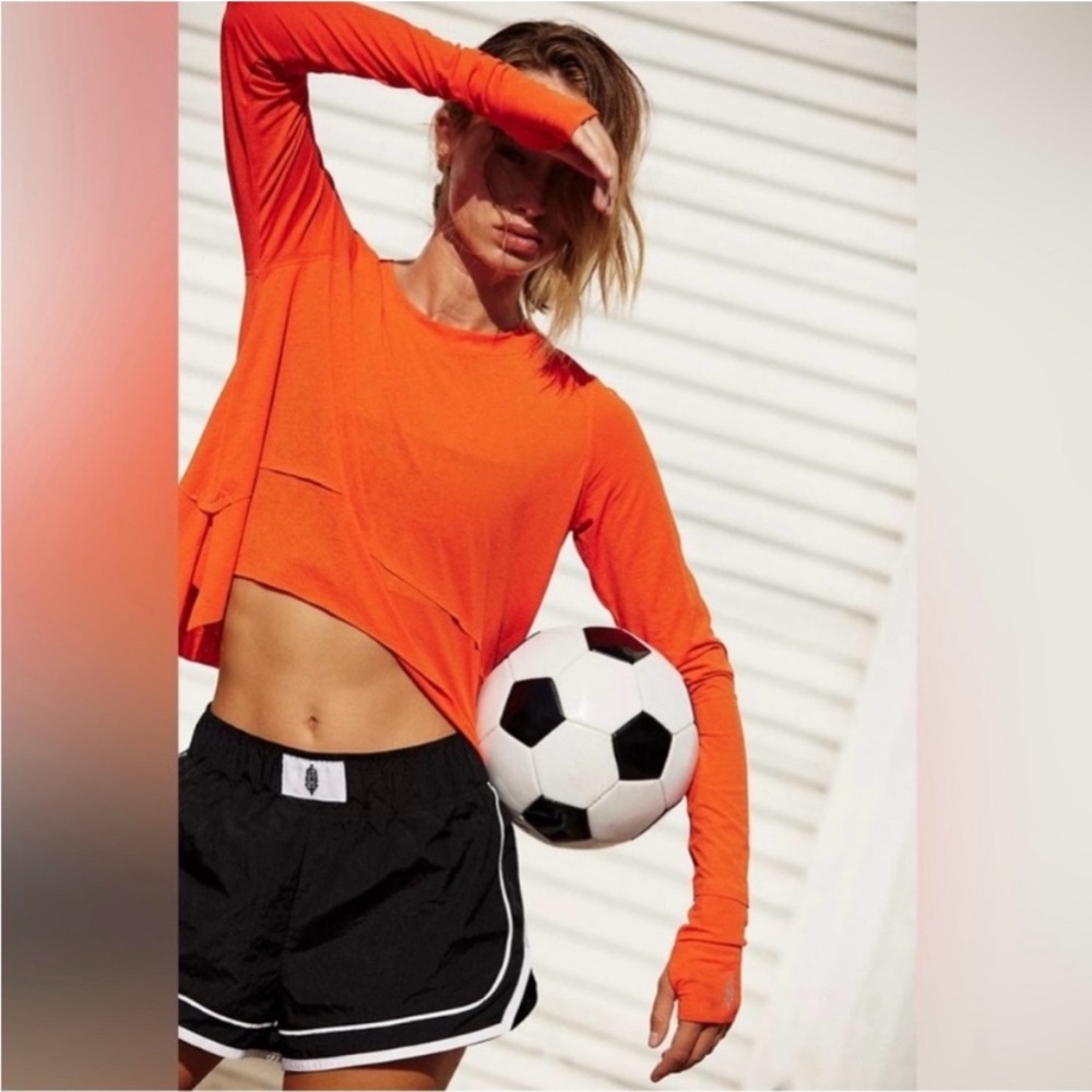 Free People FP Movement Tempo Long Sleeve Tee Heatwave Orange Size XS